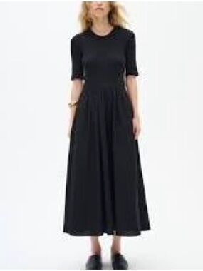 InWear Copenhagen Dagnama Mixed Media Ribbed Knit Poplin Maxi Dress Size S